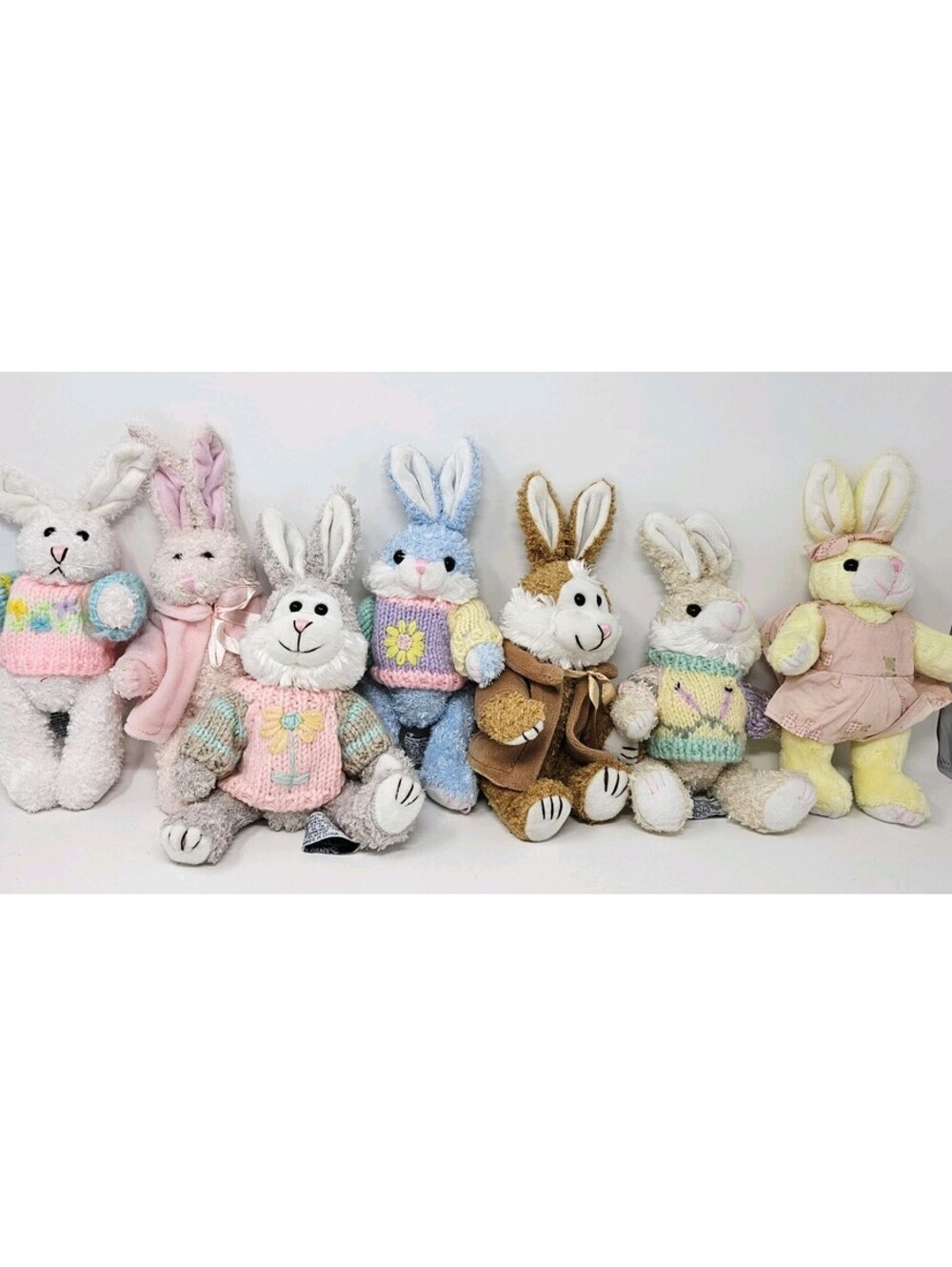 Vintage Mixed Lot of 7 Chrisha Playful Plush Bunnies with Clothes 1999